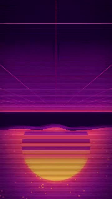 A 9:16 Spotify Canvas made in Strobeon: the NEON PIER look, a neon grid running into a striped sunset